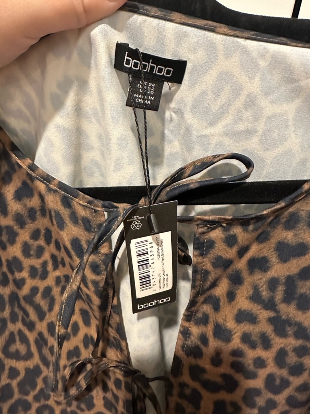 Boohoo Girls' Leopard Print Tie-Front Puff Sleeve Dress - Brown/Black - Picture 3 of 3